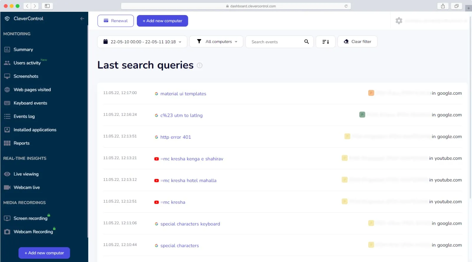 Remote monitoring dashboard