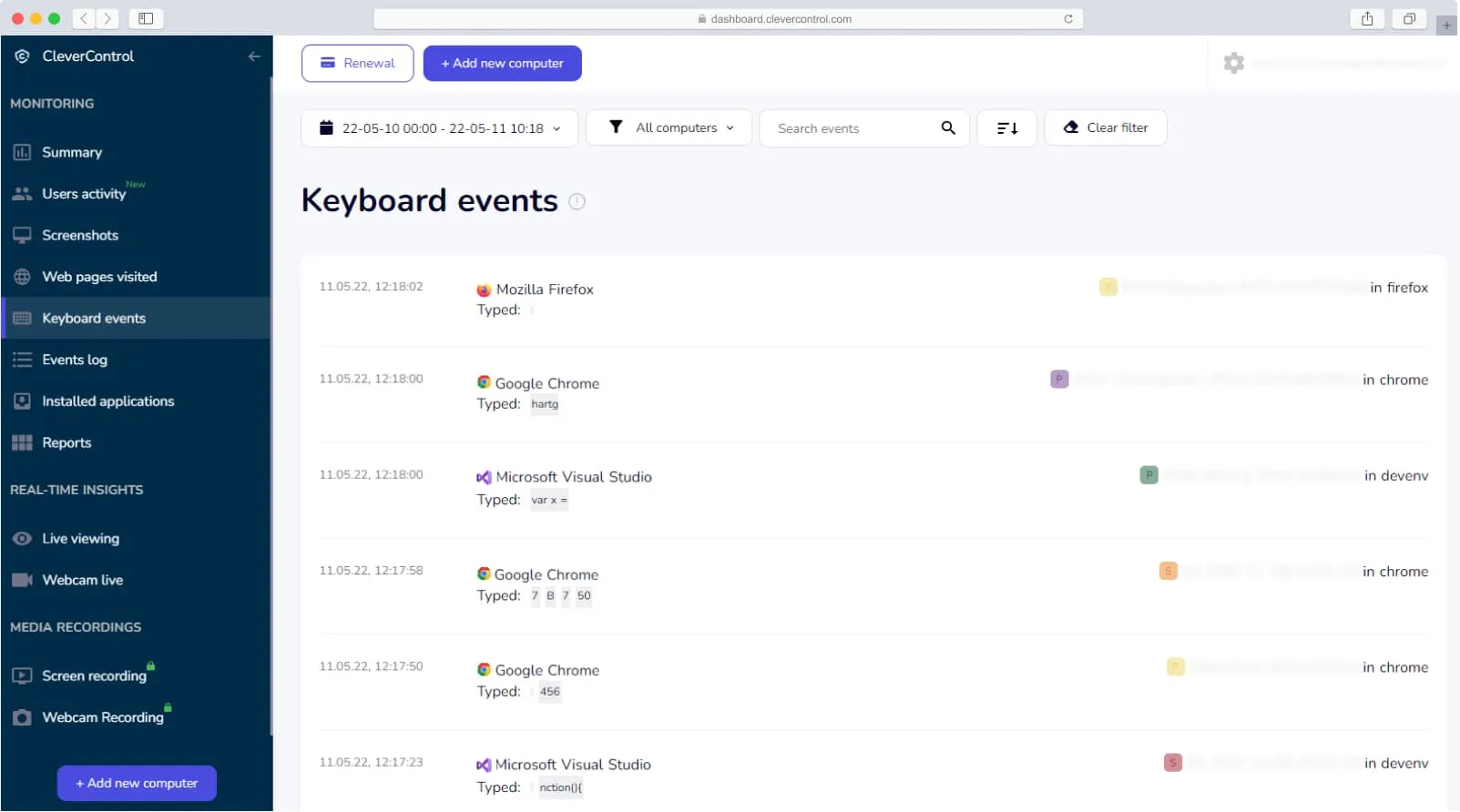 Remote monitoring dashboard