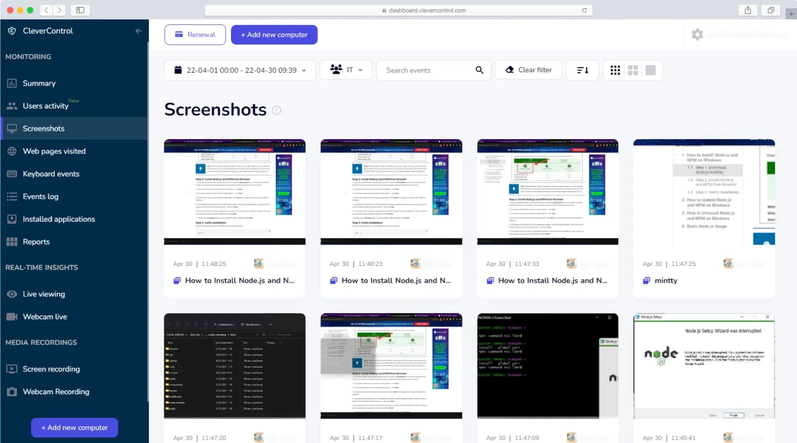 Remote monitoring dashboard