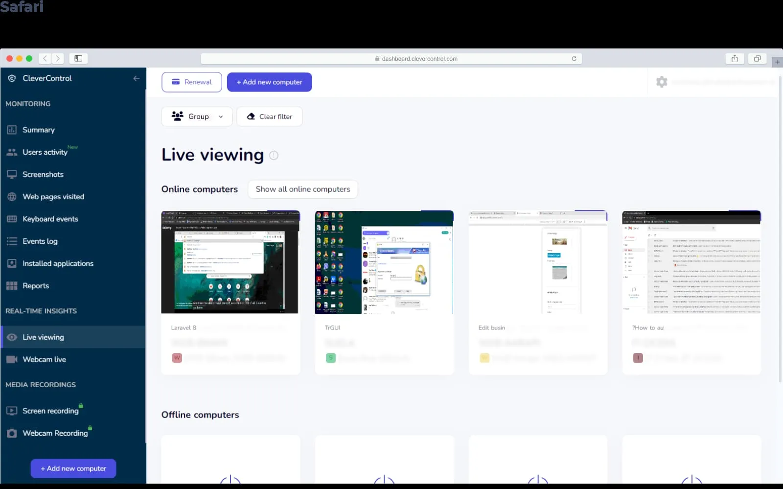 Remote monitoring dashboard